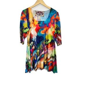 Amma Knit Stretch Dress Women’s‎ XL Scoop Neck Tunic Art to Wear Floral